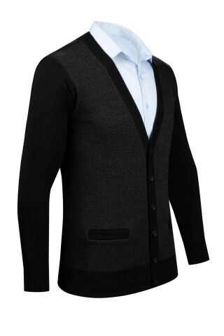 Erkek Büyük Beden V Yaka Triko Hırka Düğmeli 5014MB BGL-ST04040 SİYAH - 3XL