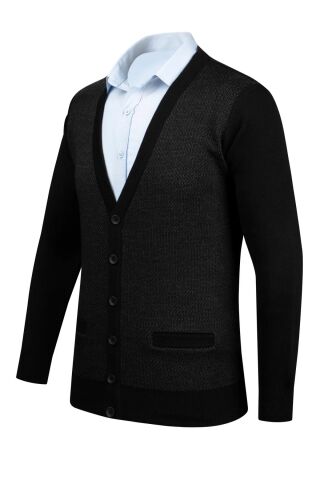 Erkek Büyük Beden V Yaka Triko Hırka Düğmeli 5014MB BGL-ST04040 SİYAH - 3XL