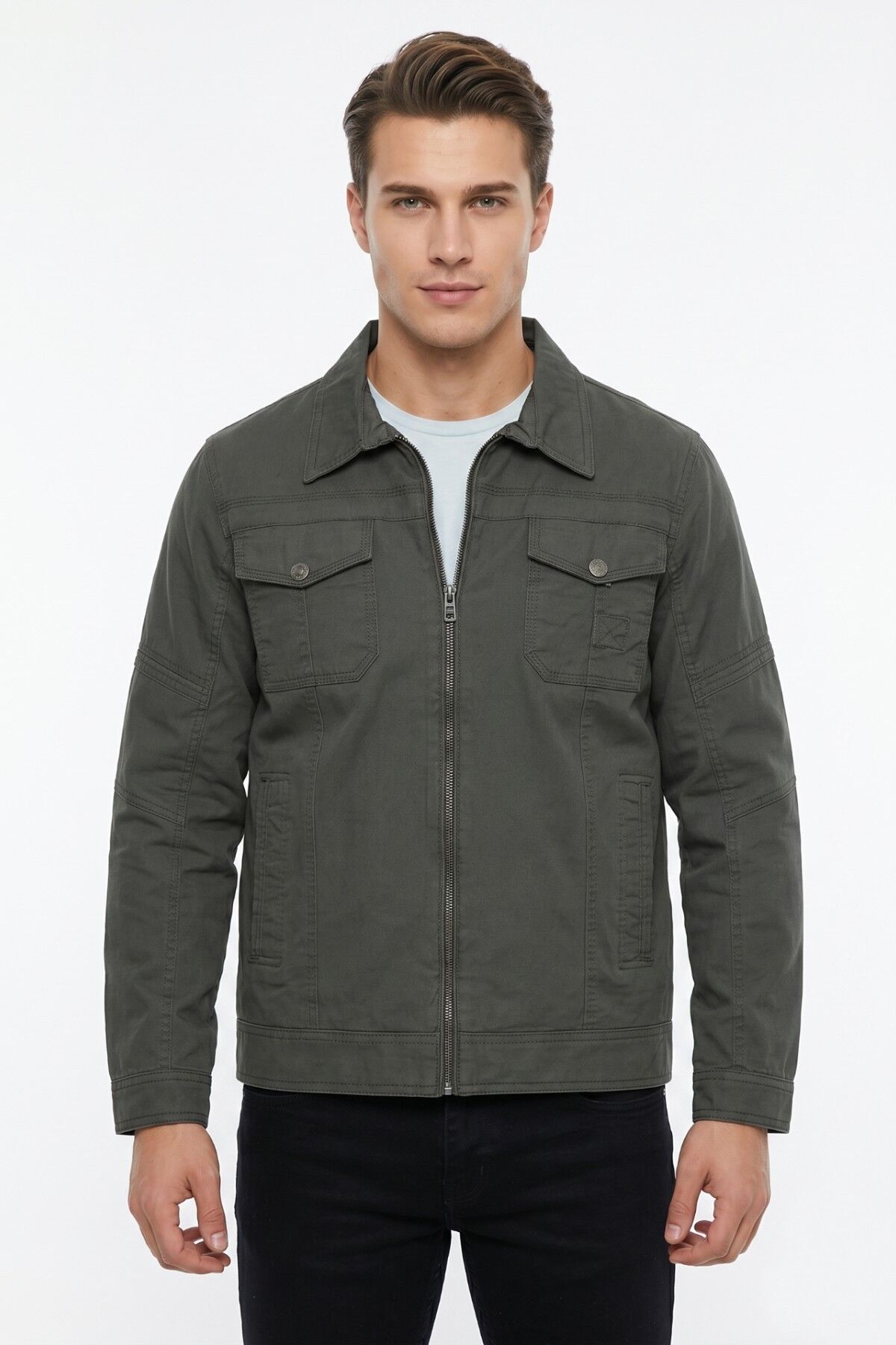 Erkek Mevsimlik Kanvas Spor Mont 8002 BGL-ST04368 HAKİ - 2XL