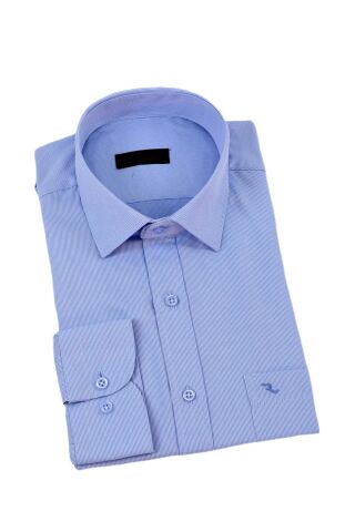 Erkek Büyük Beden Klasik Tek Cepli Uzun Kol Gömlek BGL-ST04337 MAVİ - 4XL