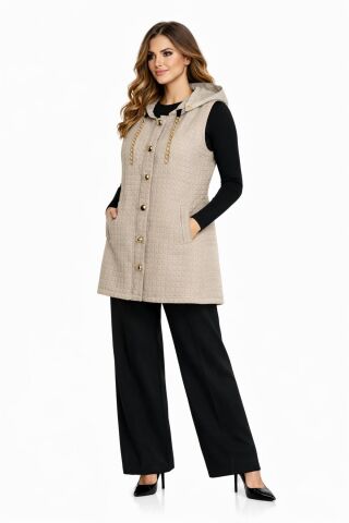 Kadın Kapüşonlu Kapitone Modelli Yelek  BGL-ST05043 TAŞ - XL