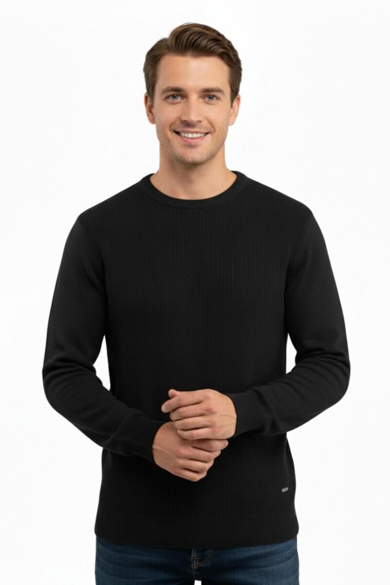 Erkek Sıfır Yaka Kazak Petek Örgü Klasik Kalıp 5243C BGL-ST04859 LACİVERT - 2XL