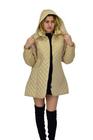 Kadın Kapitone Kapüşonlu Mont  BGL-ST04113 BEJ - XL