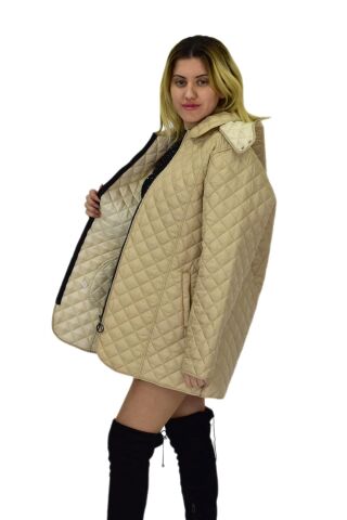Kadın Kapitone Kapüşonlu Mont  BGL-ST04113 BEJ - XL
