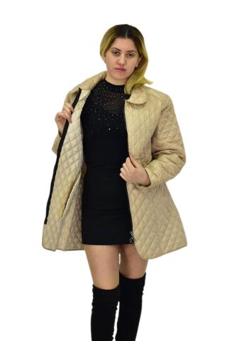 Kadın Kapitone Kapüşonlu Mont  BGL-ST04113 BEJ - 2XL