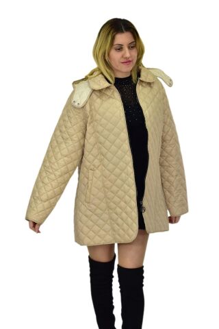 Kadın Kapitone Kapüşonlu Mont  BGL-ST04113 BEJ - 2XL