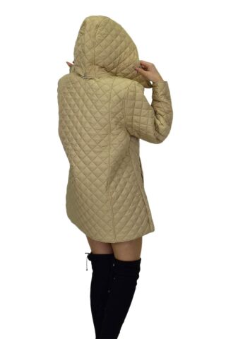 Kadın Kapitone Kapüşonlu Mont  BGL-ST04113 BEJ - 3XL