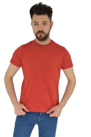 Erkek Sıfır Yaka Tişört Penye BGL-ST02799 KİREMİT - M