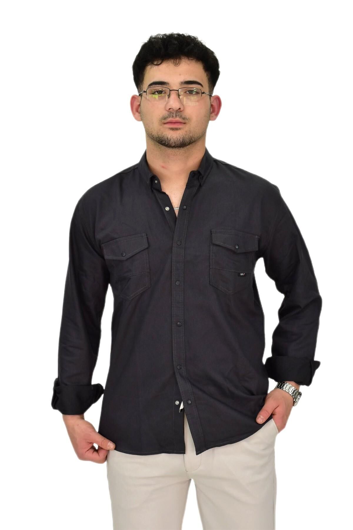 Erkek Spor Likralı Gömlek BGL-ST04343 ANTRASİT - 2XL