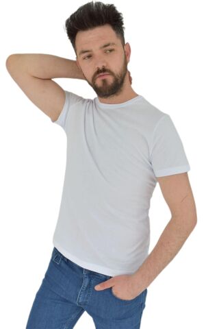 Erkek Sıfır Yaka Tişört Penye BGL-ST02799 BEYAZ - M