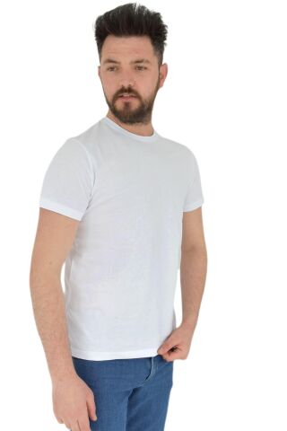Erkek Sıfır Yaka Tişört Penye BGL-ST02799 BEYAZ - XL