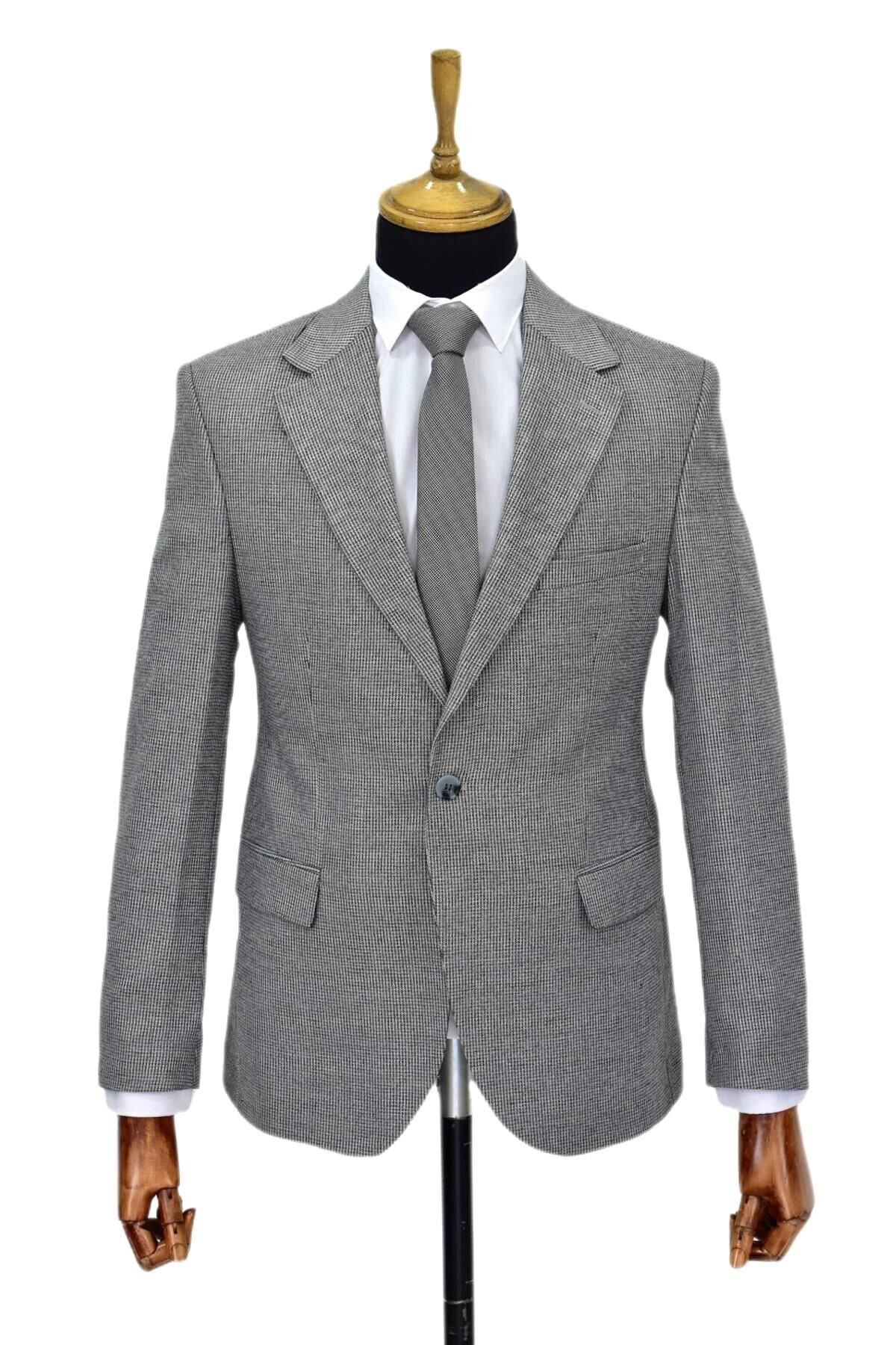 Erkek Gri Tek Spor Ceket Çift Yırtmaçlı BGL-ST03981 GRİ - 50