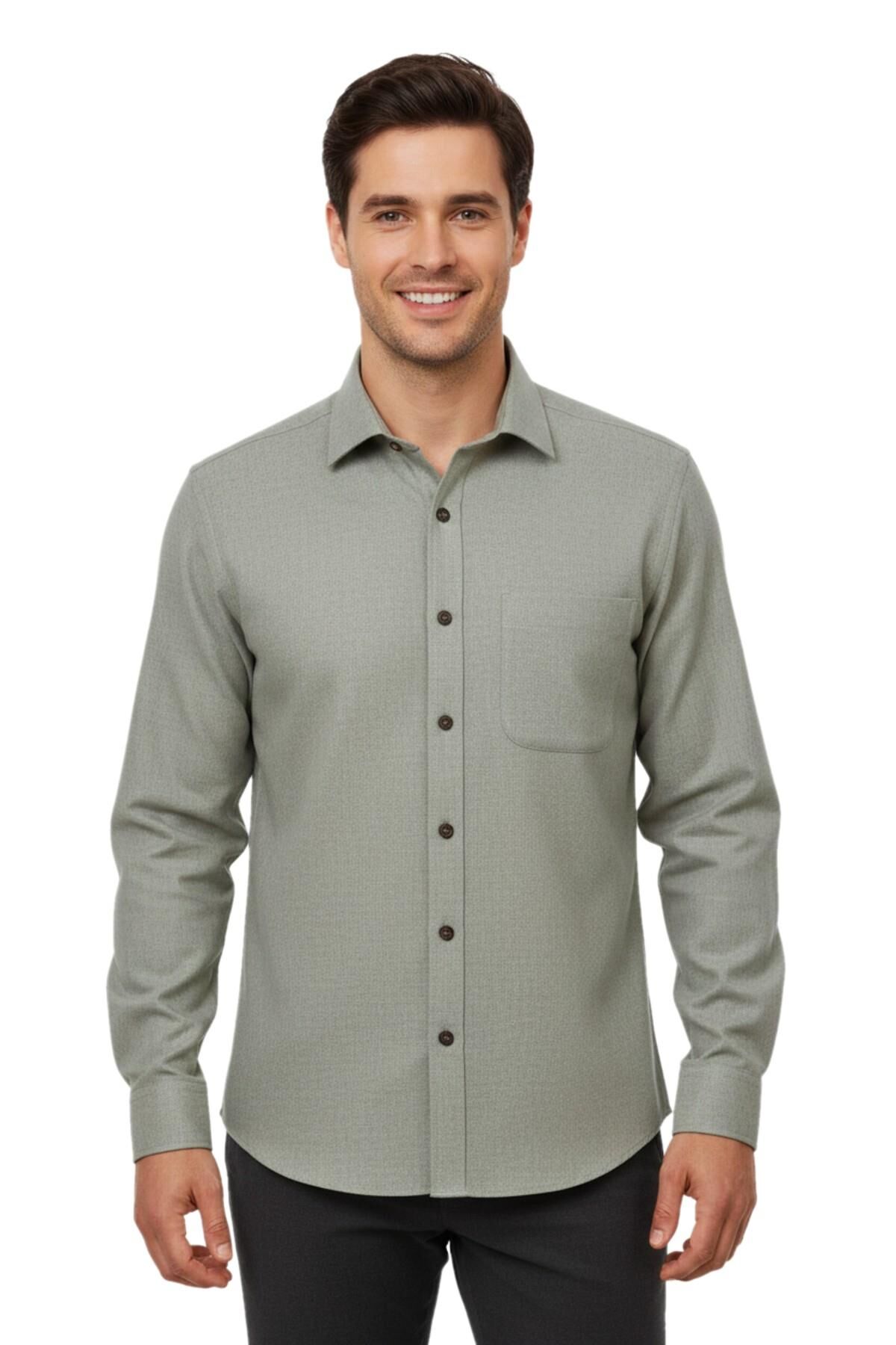 Erkek Kışlık Uzun Kol Tek Cepli Gömlek 4084 BGL-ST04993