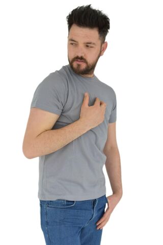Erkek Sıfır Yaka Tişört Penye BGL-ST02799 GRİ - L