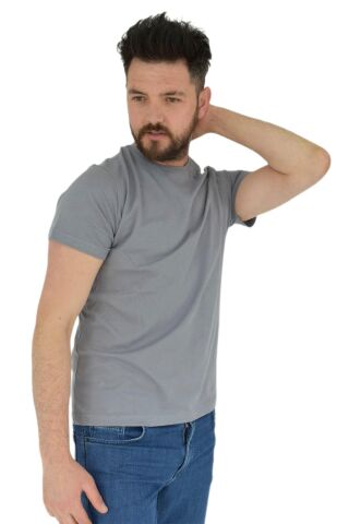 Erkek Sıfır Yaka Tişört Penye BGL-ST02799 GRİ - L