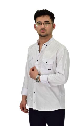 Erkek Spor Likralı Gömlek BGL-ST04343 BEYAZ - XL