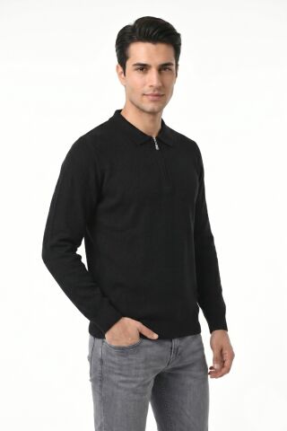 Erkek Spor Polo Yaka Mevsimlik Kazak BGL-ST05443 SİYAH - XL