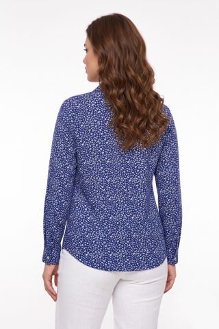 Kadın Yaka Modelli Çiçekli Bluz BGL-ST05590 İNDİGO - 50