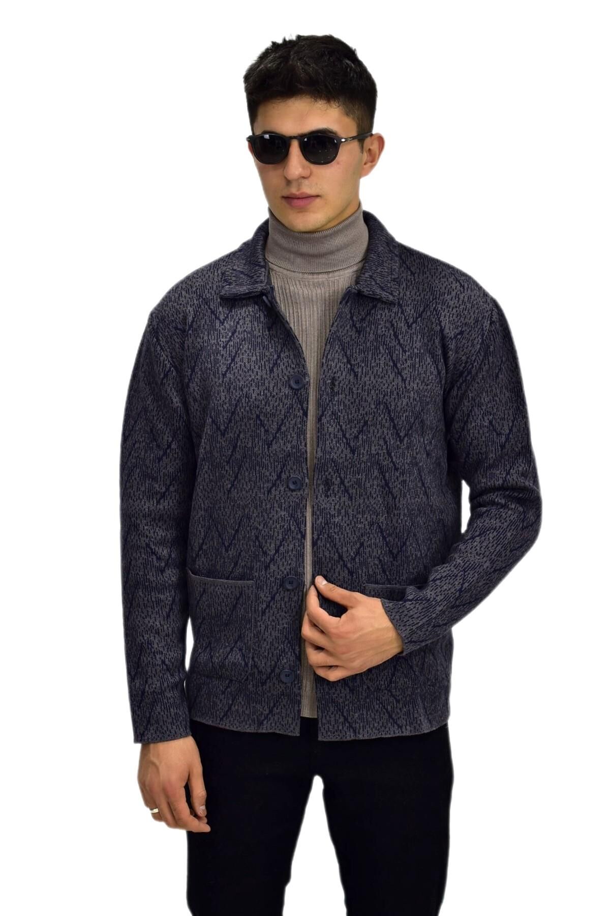 Erkek Spor Düğmeli Hırka R6350 BGL-ST03171 FÜME - M