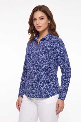 Kadın Yaka Modelli Çiçekli Bluz BGL-ST05590 İNDİGO - 54