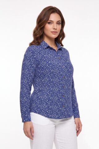 Kadın Yaka Modelli Çiçekli Bluz BGL-ST05590 İNDİGO - 56