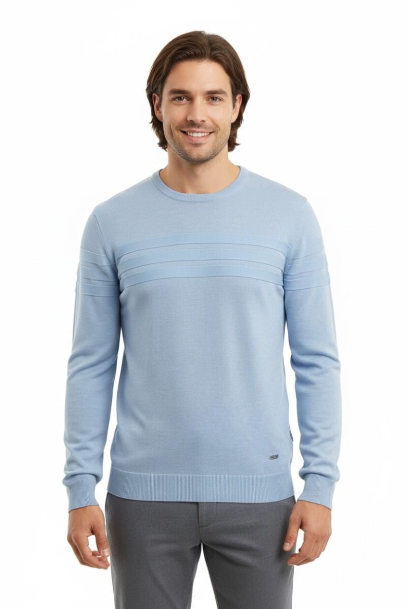 Erkek Sıfır Yaka Kazak Çelik Örgü Klasik Kalıp 5247C BGL-ST04858 BUZ.MAVİ - XL