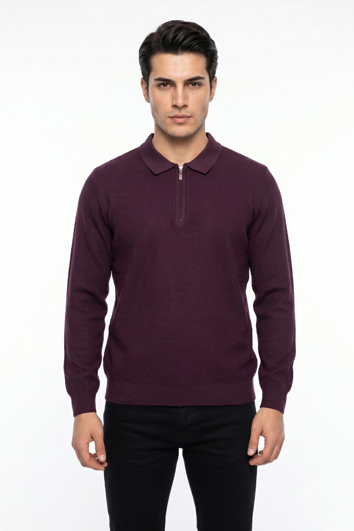 Erkek Spor Polo Yaka Mevsimlik Kazak BGL-ST05443 MÜRDÜM - 2XL