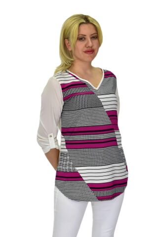 Kadın V Yaka Krep Bluz RY16982 KREM - 40