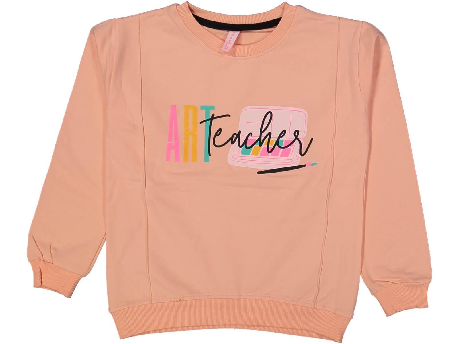 Kız Çocuk Art Baskılı Sweatshirt BGL-ST03636 PUDRA - 13 YAŞ