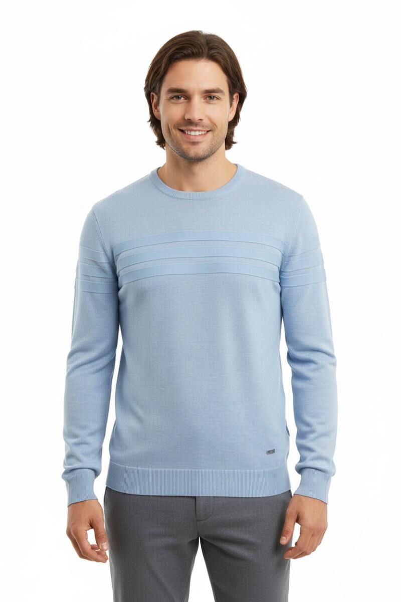 Erkek Sıfır Yaka Kazak Çelik Örgü Klasik Kalıp 5247C BGL-ST04858 BUZ.MAVİ - 2XL