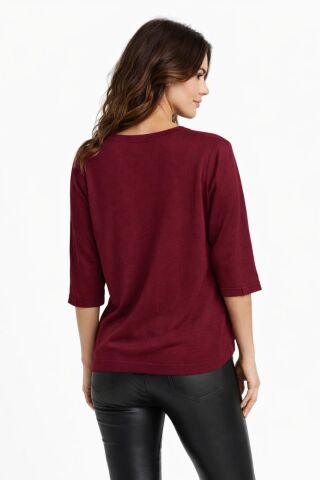 Kadın Triko Kısa Kol Bluz 12945 BGL-ST05312 BORDO - M/L
