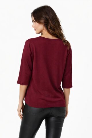 Kadın Triko Kısa Kol Bluz 12945 BGL-ST05312 BORDO - M/L