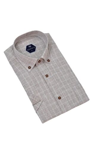 Erkek Klasik Tek Cepli Kısa Kol Gömlek BGL-ST04555 BEJ - XL