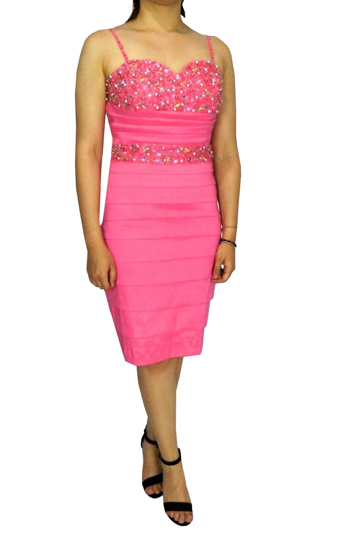 Kadın Abiye Elbise Kısa BGL77003 PEMBE - 36