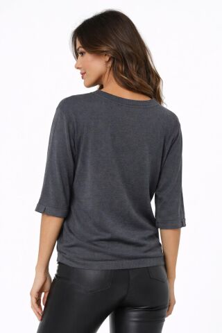 Kadın Triko Kısa Kol Bluz 12945 BGL-ST05312 FÜME - M/L
