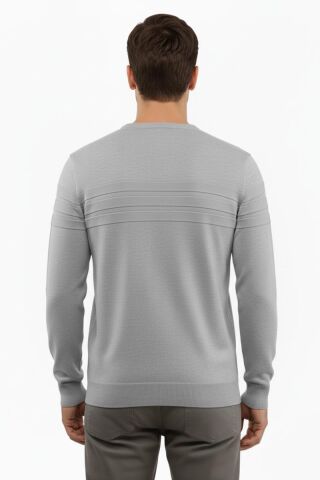 Erkek Sıfır Yaka Kazak Çelik Örgü Klasik Kalıp 5247C BGL-ST04858 GRİ - XL