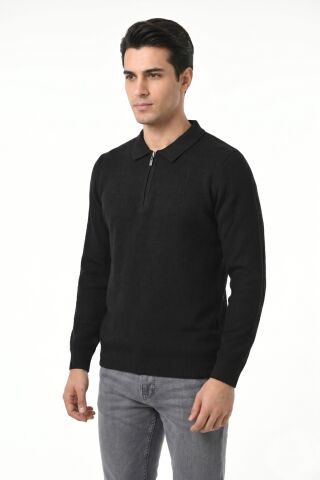 Erkek Spor Polo Yaka Mevsimlik Kazak BGL-ST05443 SİYAH - XL