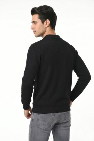 Erkek Spor Polo Yaka Mevsimlik Kazak BGL-ST05443 SİYAH - XL