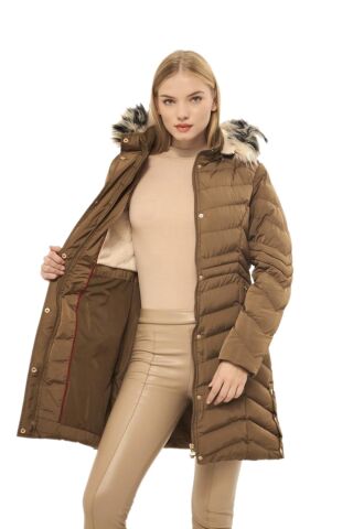 Kadın Büyük Beden Kapüşonlu Spor Mont M5302 BGL-ST03221 VİZON - 3XL