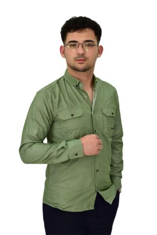 Erkek Spor Likralı Gömlek BGL-ST04343 ELMA - XL