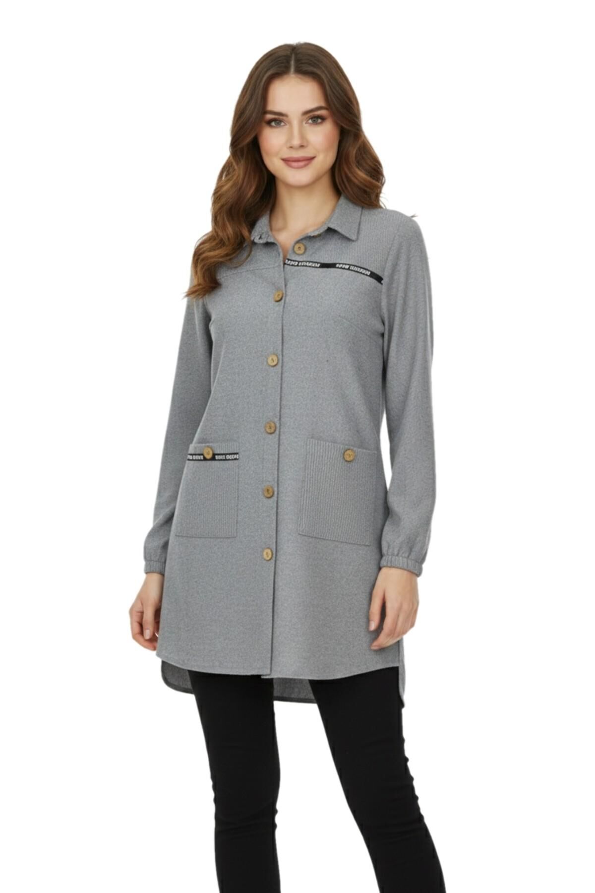 Kadın Kışlık Cepli Tunik BGL-ST02343 GRİ - 40
