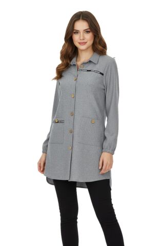 Kadın Kışlık Cepli Tunik BGL-ST02343 GRİ - 40