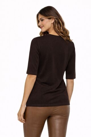 Kadın Triko Kısa Kol Bluz 12945 BGL-ST05312 KAHVE - M/L