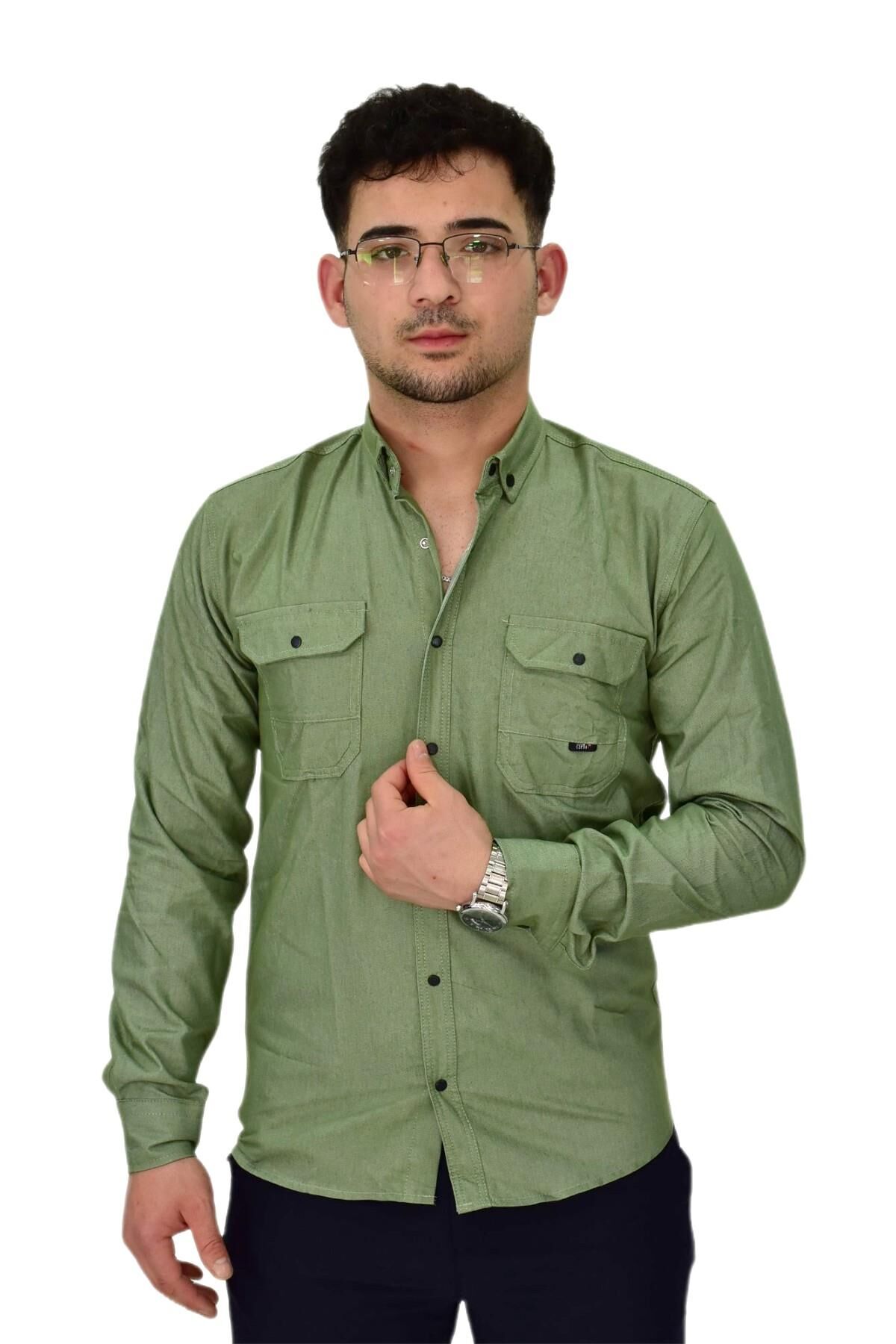 Erkek Spor Likralı Gömlek BGL-ST04343 ELMA - 3XL