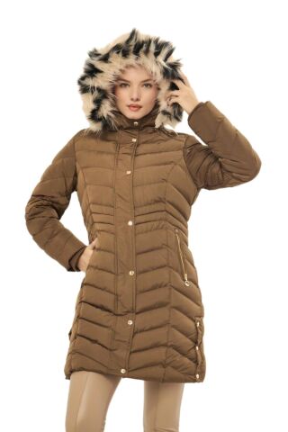 Kadın Büyük Beden Kapüşonlu Spor Mont M5302 BGL-ST03221 VİZON - 3XL