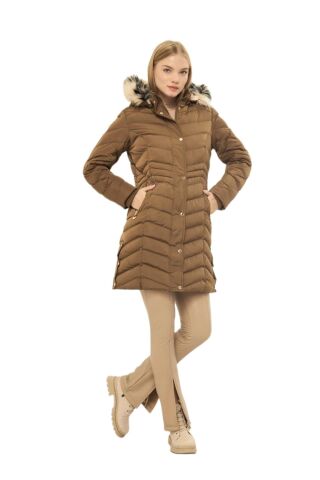 Kadın Büyük Beden Kapüşonlu Spor Mont M5302 BGL-ST03221 VİZON - 3XL