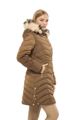 Kadın Büyük Beden Kapüşonlu Spor Mont M5302 BGL-ST03221 VİZON - 3XL