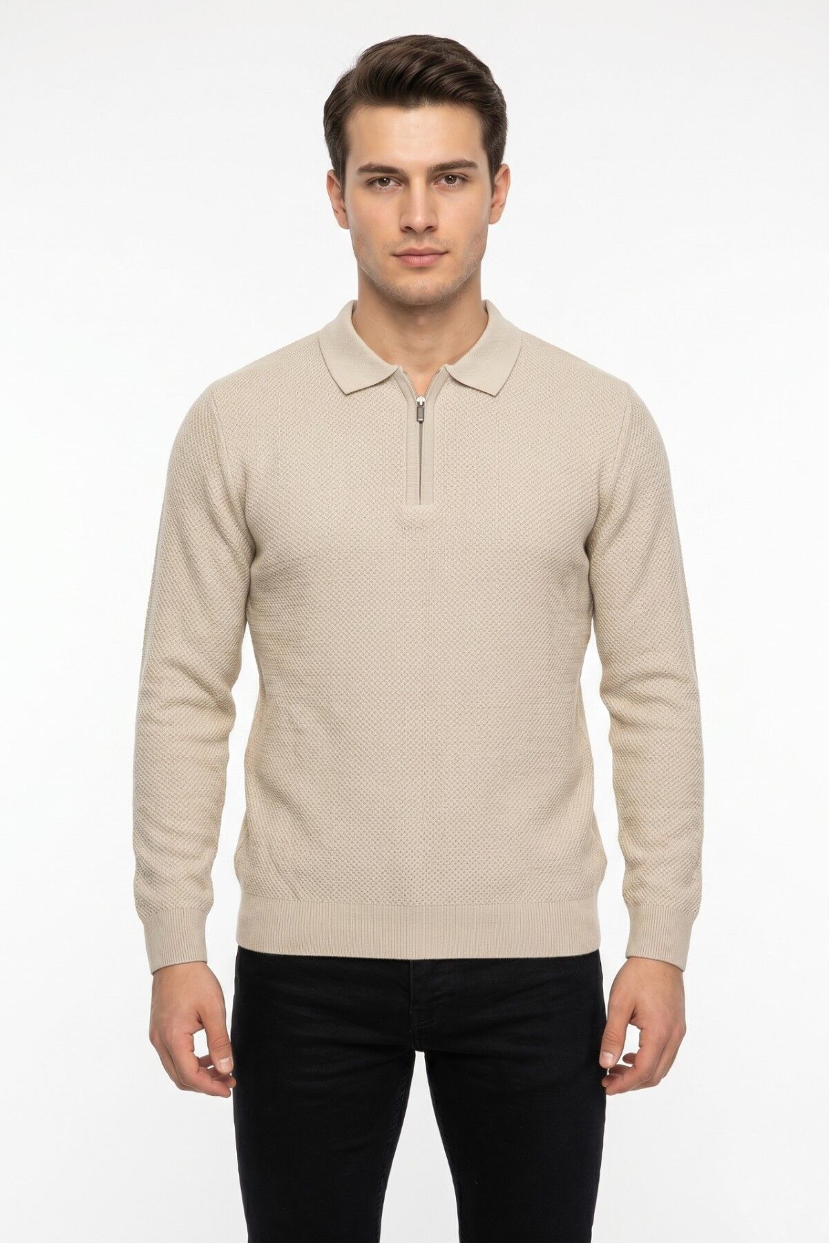 Erkek Spor Polo Yaka Mevsimlik Kazak BGL-ST05443 TAŞ - XL