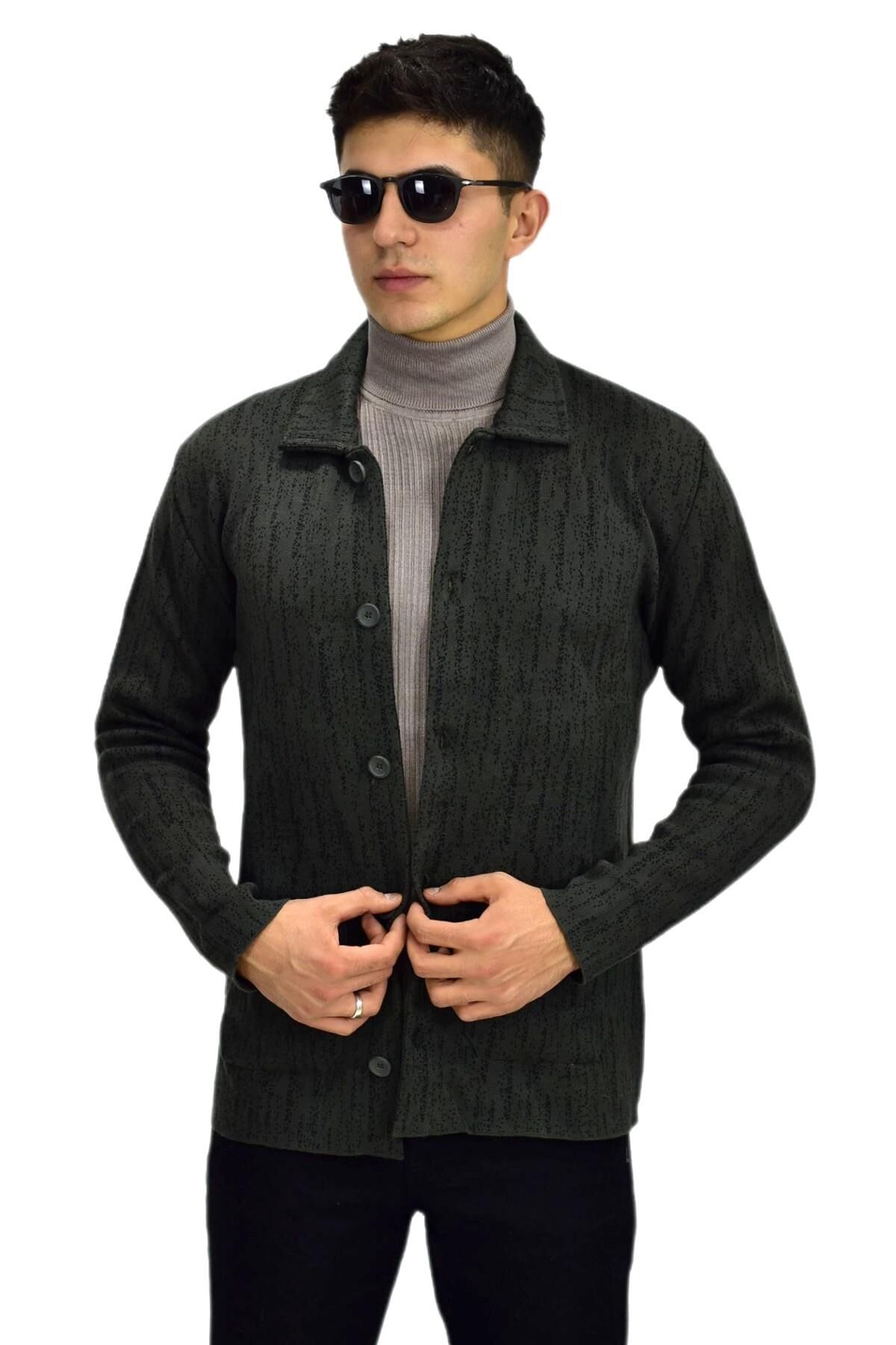 Erkek Spor Düğmeli Hırka R6420 BGL-ST03172 HAKİ - XL