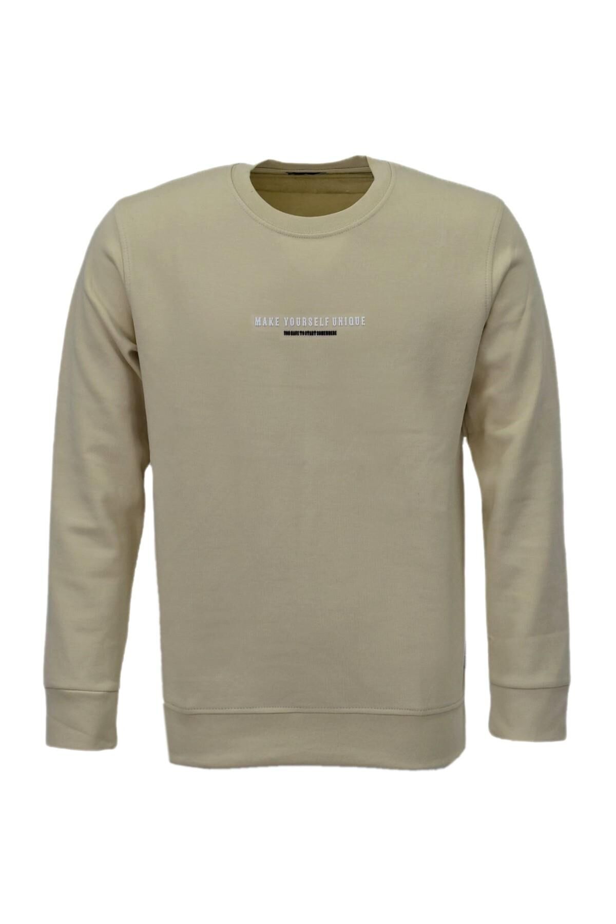 Erkek Spor Mevsimlik Sıfır Yaka Sweatshirt BGL-ST03934 TAŞ - S